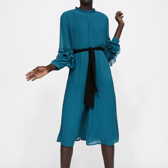 ZARA PLEATED JUMPSUIT DRESS BLUE BRAND NEW WITH TAGS LARGE - Picture 4 of 10